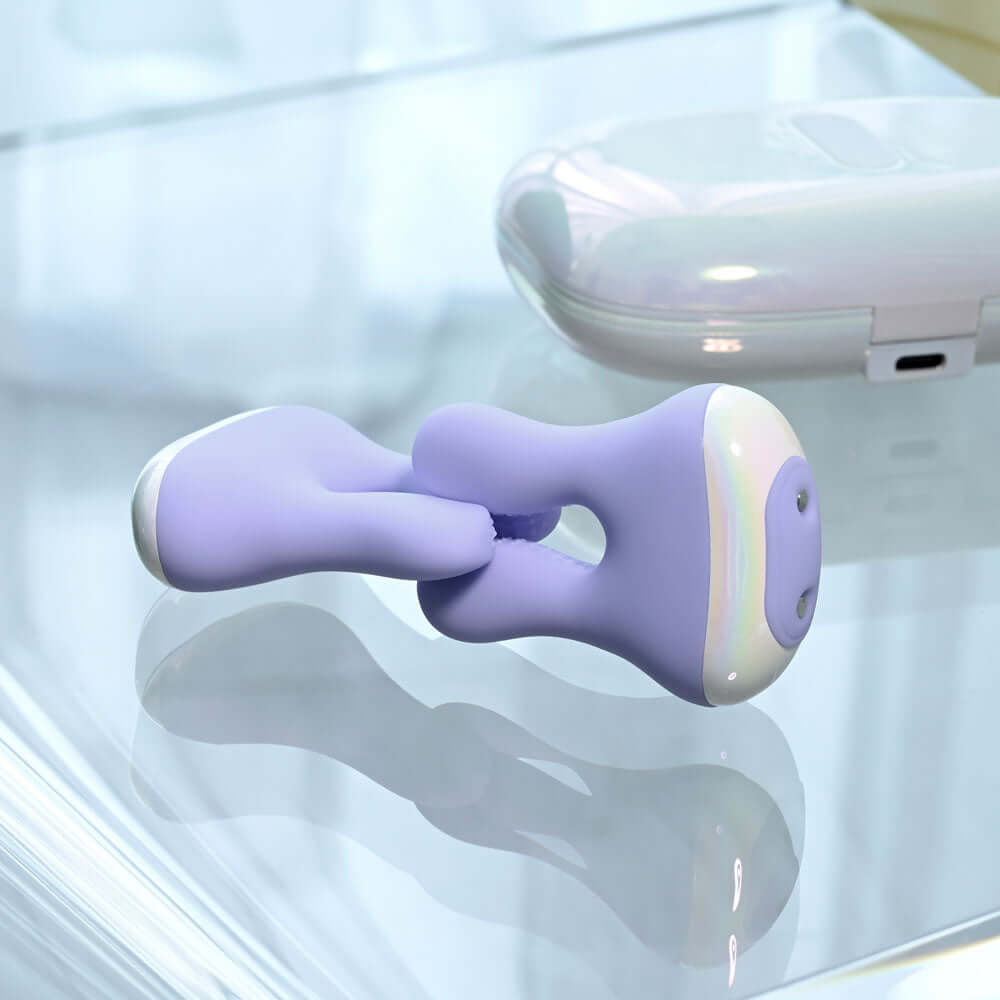 Playboy Pleasure IN A PINCH - Purple Rechargeable Vibrating Nipple Clamps with Charging Carry Case